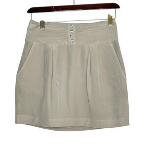 Club Monaco Silk Mini Skirt Beige High Waist Pleated Old Money Quiet Luxury